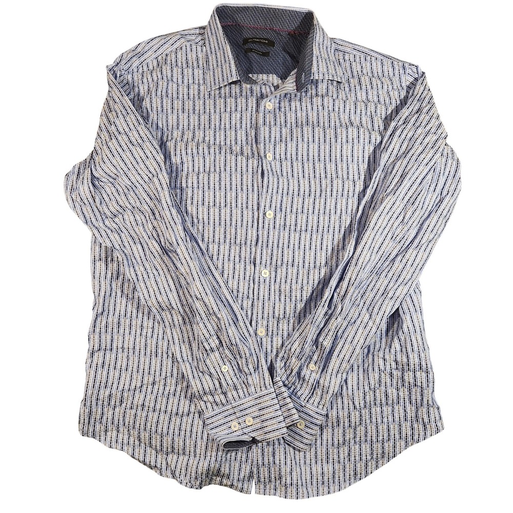 Bugatchi Shirt Mens XL Blue White Shaped Fit Long Sleeve Button Front Stripe